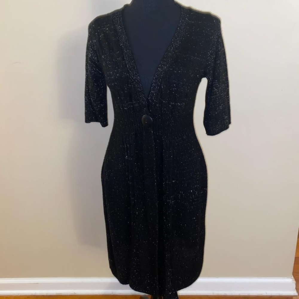 Women's Sparkling Black Quarter Length Sleeve One Button Sweater- XL